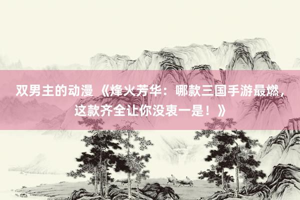 双男主的动漫 《烽火芳华：哪款三国手游最燃，这款齐全让你没衷一是！》